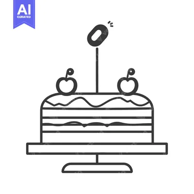 Aset desain premium: An illustrated tiered cake decorated with two cherries and a candle