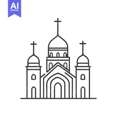 Aset desain premium: A symmetrical illustration depicting an ornate religious building stru