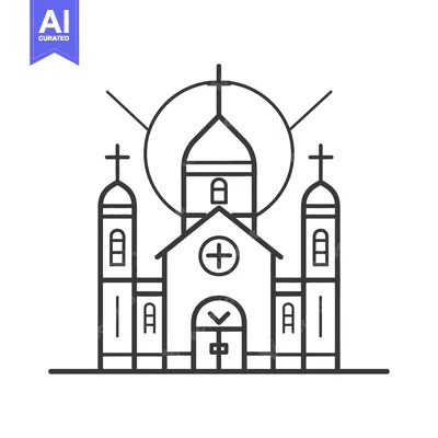 A Simple Black and White Church Building Icon Illustration