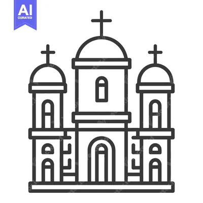 A simple outline illustration of an ornate church building