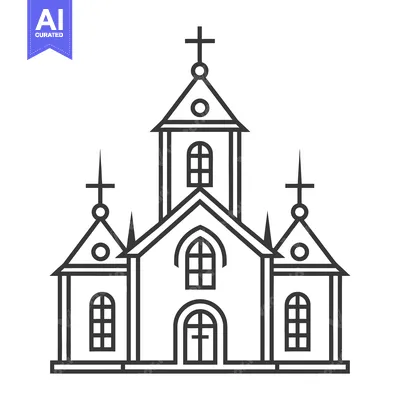 Simple outline drawing of a church building with cross structures