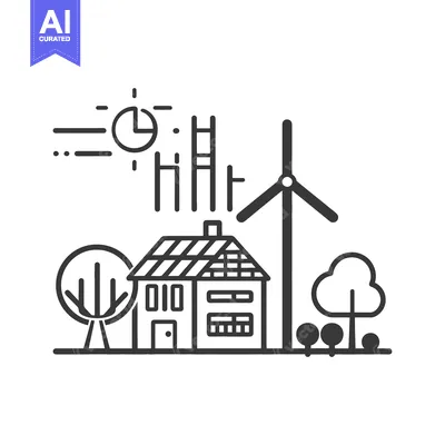 Aset premium populer: A house with solar wind energy and environmental sustainability concep