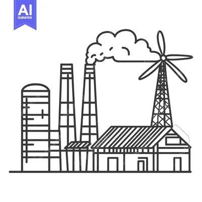 An illustration of a factory combining renewable and traditional energ