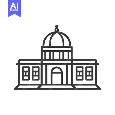 Aset desain premium: A vector illustration depicting a government building with a dome