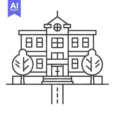 Aset desain premium: A simple vector illustration of a school building with trees