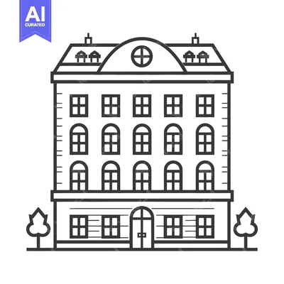 Aset premium populer: A line drawing of a classic building with many windows