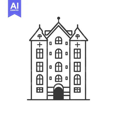 Aset premium populer: A symmetrical black and white illustration of a large building