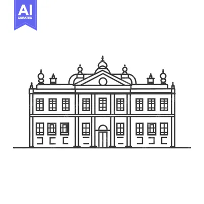 Premium design asset: A symmetrical line drawing of a large historical building structure