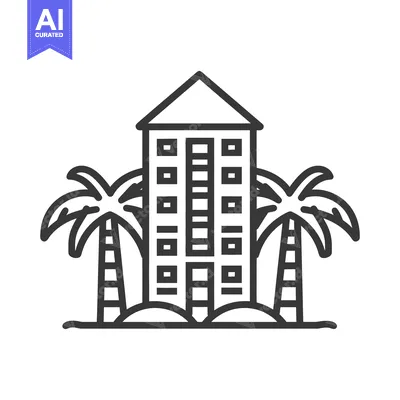 Aset desain premium: A black and white illustration of a high rise building