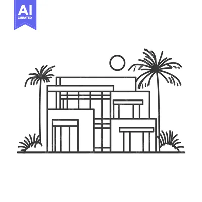 Popular premium asset: Architectural illustration depicting a modern home with palm trees and