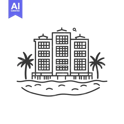 Popular premium asset: Vector illustration depicting modern beachfront hotel buildings and pa