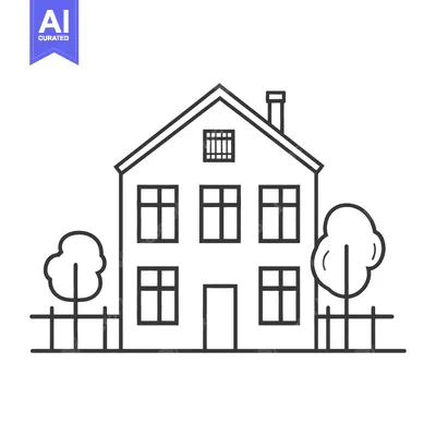 Premium design asset: A simple black and white illustration of a house and yard