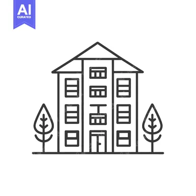 Aset desain premium: Simple monochrome illustration of a building with trees on each side