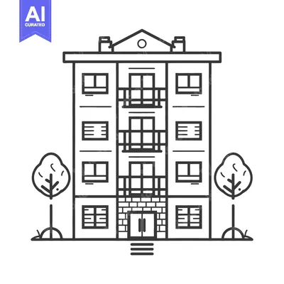 Aset premium populer: A simple illustration of a residential apartment building with trees