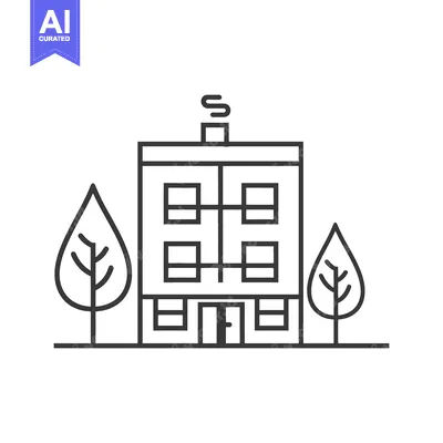 Aset desain premium: A simple black line drawing of a residential apartment building