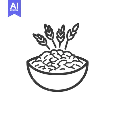 Premium design asset: A simple black and white illustration of a bowl of cereal