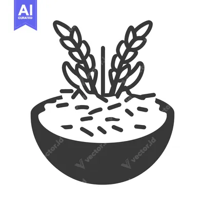 Illustration depicting a bowl of rice with wheat stalks
