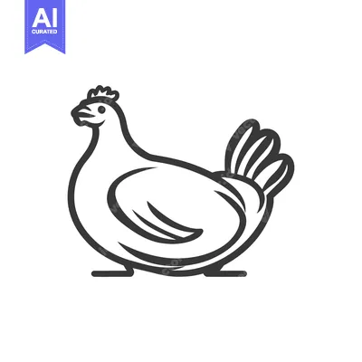 Aset premium populer: A simple black and white illustration of a chicken standing