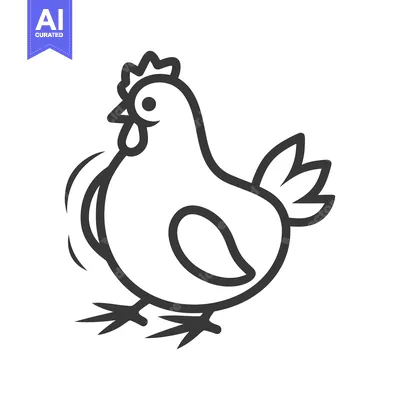 Aset desain premium: A simple black and white outline of a chicken illustration