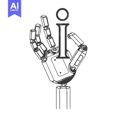 Aset desain premium: A robotic hand holding the information symbol