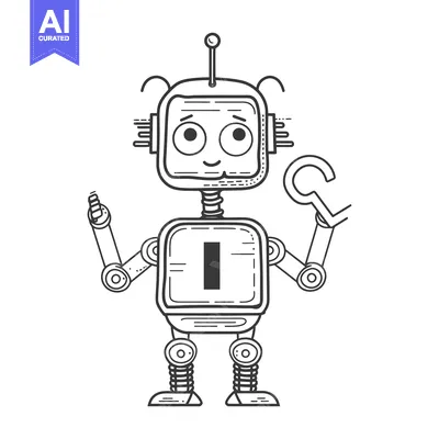 Aset premium populer: Cartoon Robot with Antenna, Large Eyes, and One Arm Extended