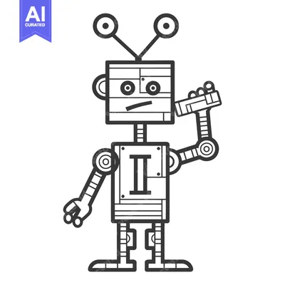 Aset premium populer: A Black and White Illustration of a Robot Holding a Camera