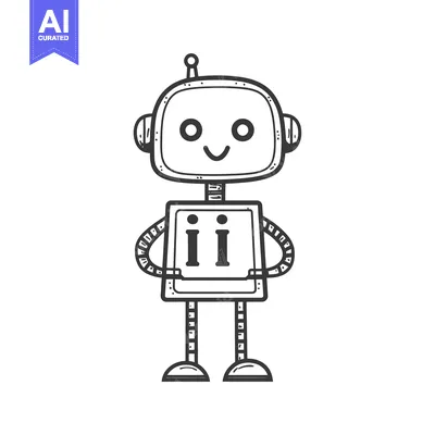 Premium design asset: Hand-drawn illustration of a friendly robot with antenna