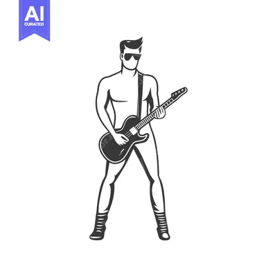 Premium design asset: Shirtless Man in Sunglasses Playing Electric Guitar
