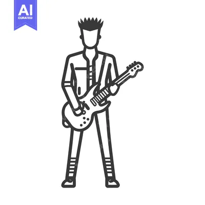 Aset premium populer: Line Art Illustration of a Person Playing an Electric Guitar