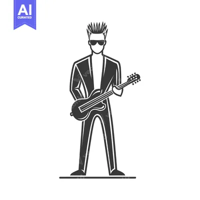 Aset premium populer: Silhouette of a Man with Spiky Hair Playing Guitar