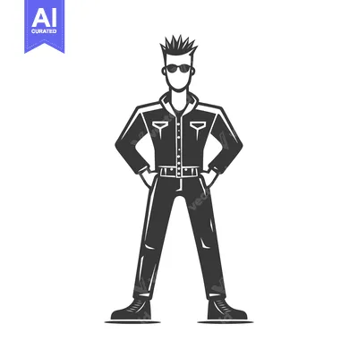 Aset premium populer: A stylized black and white illustration of a man with spiky hair, sung