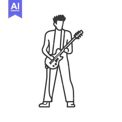 Aset desain premium: Line Art Illustration of a Person Playing an Electric Guitar