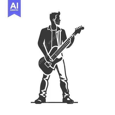 Aset desain premium: Silhouette of a Man Playing an Electric Guitar