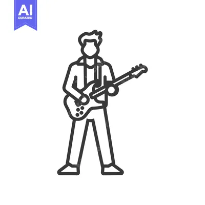Aset premium populer: Line Drawing of a Person Playing an Electric Guitar