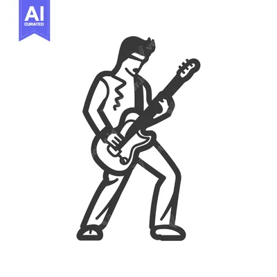 Aset premium populer: Line Art Illustration of a Person Playing Electric Guitar