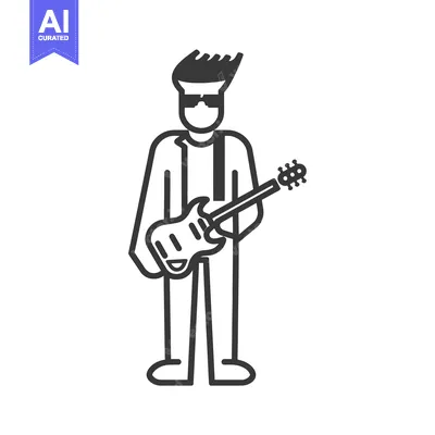 Premium design asset: Line art illustration of a person playing an electric guitar