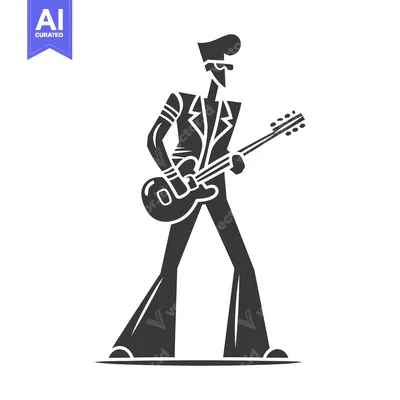 Aset desain premium: A Silhouetted Figure Playing an Electric Guitar