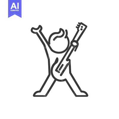 Aset premium populer: Line Drawing of a Person Holding a Guitar with Arms Raised