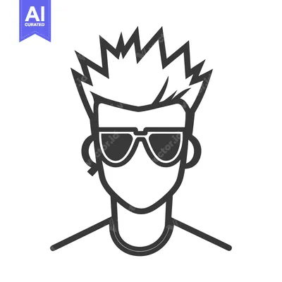 Aset desain premium: Line art illustration of a person wearing sunglasses