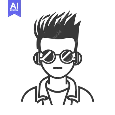 Popular premium asset: Black and White Line Drawing of a Man with Spiky Hair Wearing Sunglass
