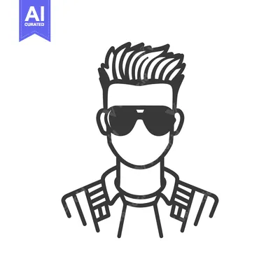 Aset desain premium: Line Art Illustration of a Man Wearing Sunglasses