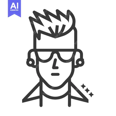 Popular premium asset: Line art illustration of a man with spiky hair, sunglasses, and earrin