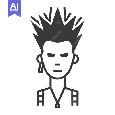 Black and White Line Drawing of a Person with Spiky Hair