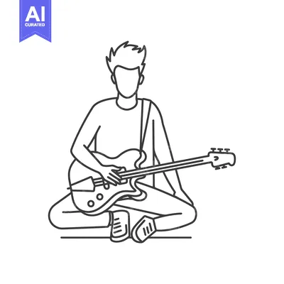Aset premium populer: Line Drawing of a Person Playing an Electric Guitar