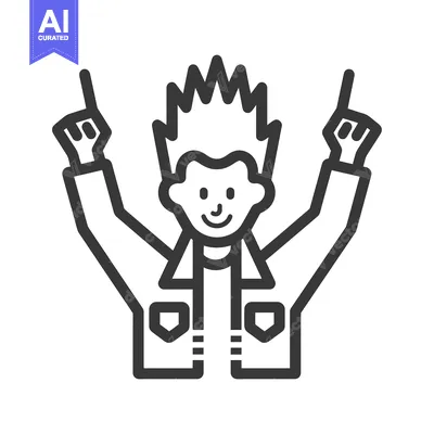 Aset premium populer: Line drawing of a happy man with spiky hair, wearing a jacket, and rai