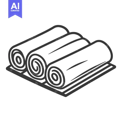Premium design asset: Three rolled towels resting on a rectangular flat surface