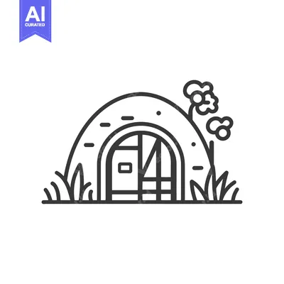 Aset desain premium: A detailed black and white illustration of a small house entrance