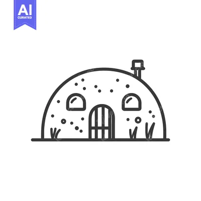 Aset desain premium: A simplistic black and white illustration of a small dwelling house