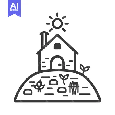Premium design asset: A small house in a sunny field with some growing plants