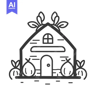 Aset premium populer: A simple house illustration surrounded by plants and various stylized